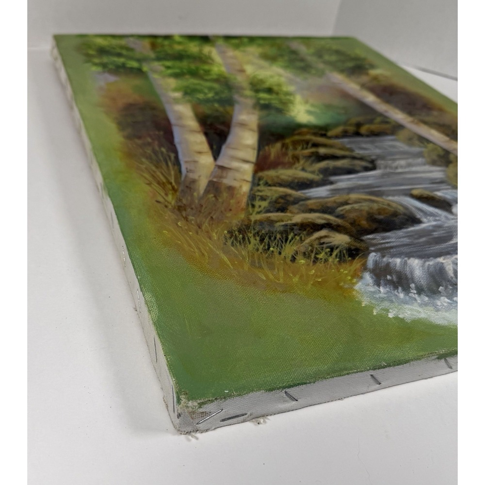 Original Oil Painting Trees Waterfall Landscape Signed On Canvas 14x18 - Picture 6 of 6